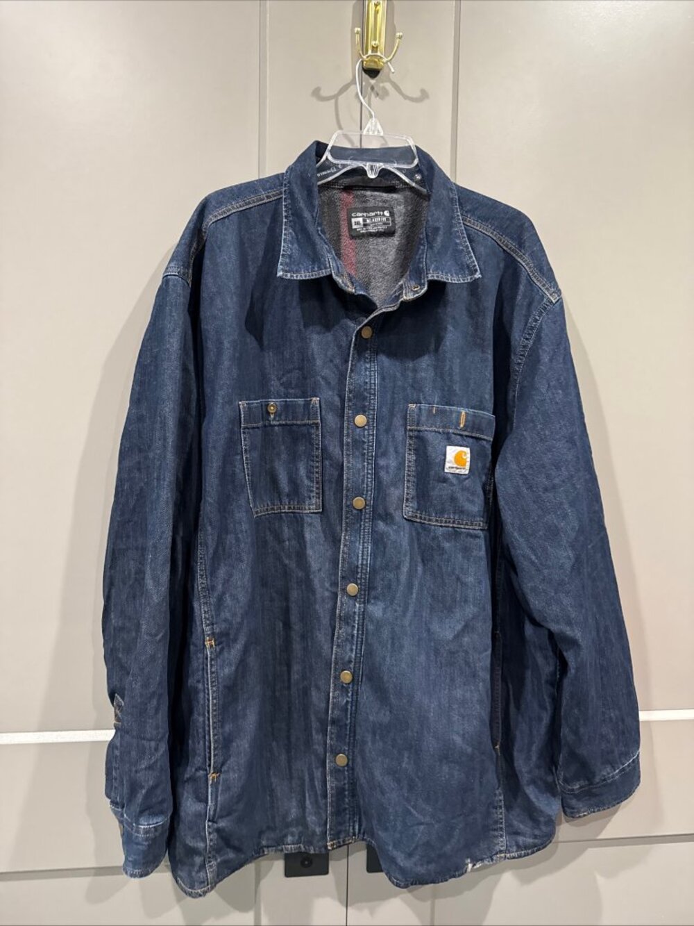 Carhartt Denim Fleece Lined Shirt Jacket Blue Jean Jacket 3XL Relaxed Fit